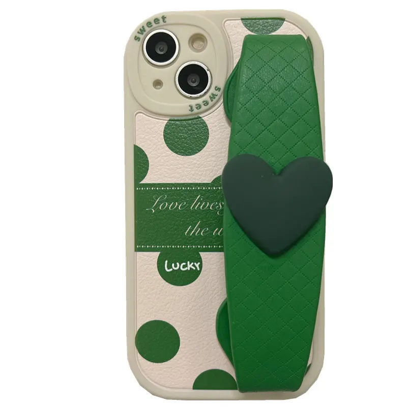 

Fashion Wristband Cover for Apple Protector for Iphone 13 14 Pro Cases Green Polka Dot Silicone Soft Phone Shell