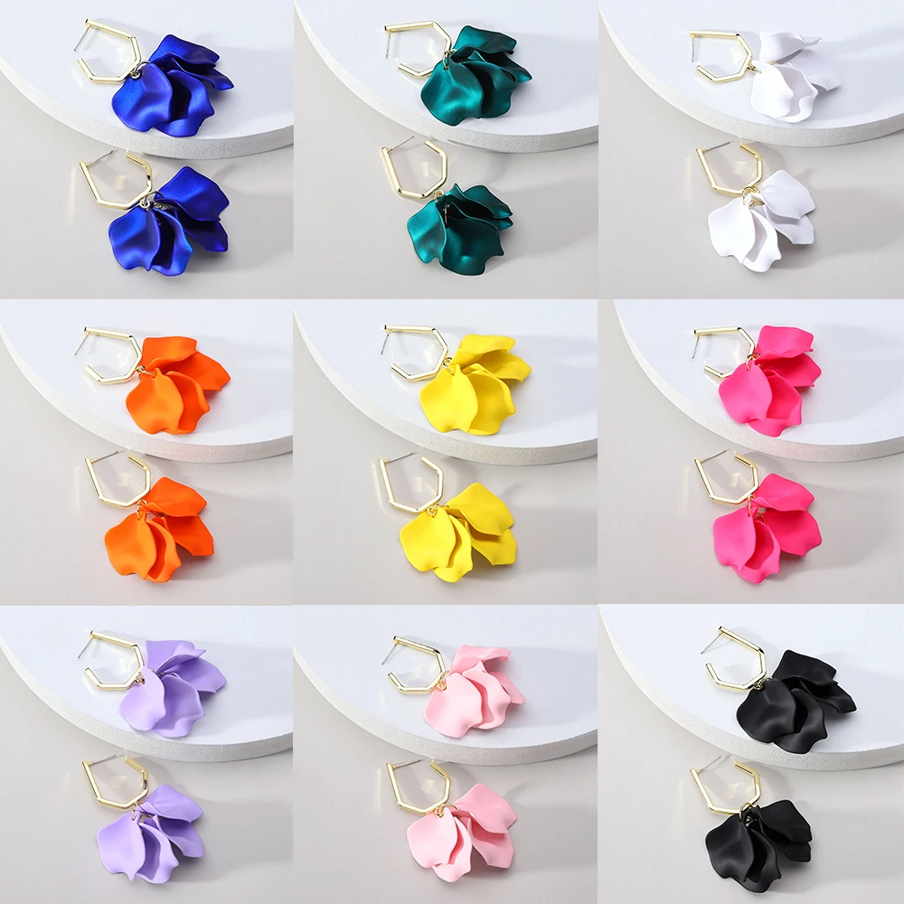 

Korean Fashion Fuchsia Petals Flower Dangle Earrings For Women Trend Luxury Design Wedding Party Jewelry Accessories