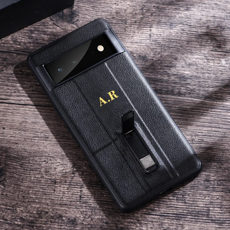 

Fashion Customizable Name Holder Metal Leather Phone Case For Google Pixel 6 7 Pro Trend Anti Falling Mobile Phone Cover