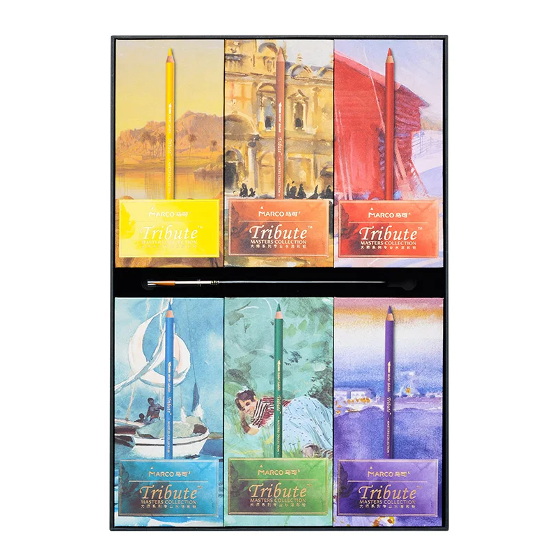 Tanie Marco Tribute MASTERS 60 Kolorów Kredki Akwarelowe Profesjonalne Piękne Wzory Kolorowy Rysunek Ołówkiem Zestaw Kredek Szkolnych