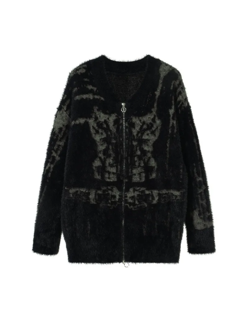 High Street Y2k кардиган вязаный черный винтажный принт свитера пальто женские в