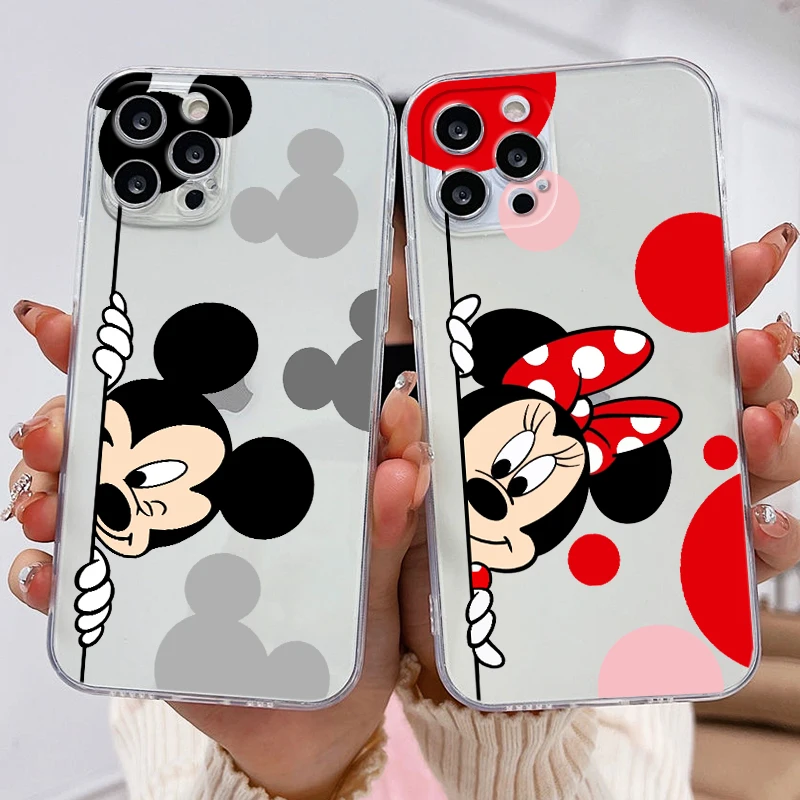 

Mickey and cute Minnie Phone Case For Apple iPhone 11 12 13 14 Max Mini 5 6 7 8 S SE X XR XS Pro Plus Transparent Funda Cover