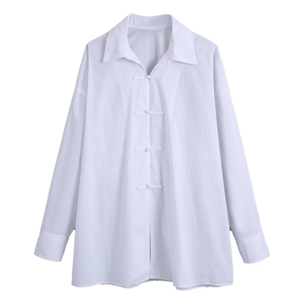 

2022 Women New Fashion Loose poplin Blouses Vintage Long Sleeve Button-up Female Shirts Blusas Chic Tops