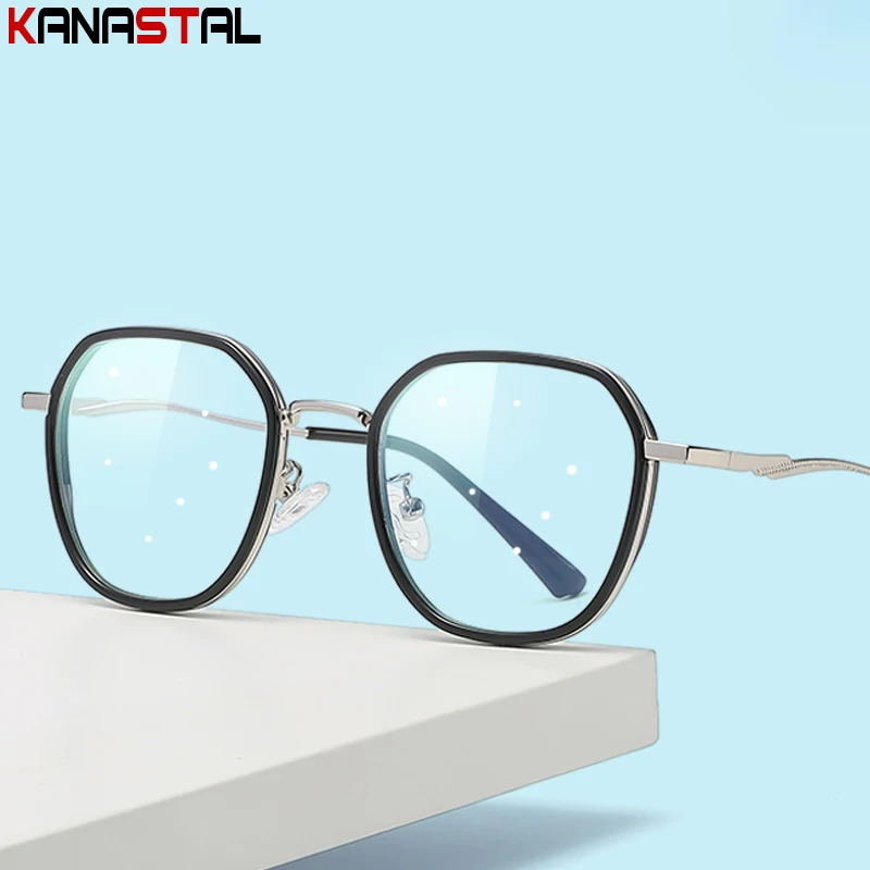 

New Women Blue Light Blocking Glasses Retro TR Metal Polygon Eyeglasses Frame Anti Ray Transparent Optical Spectacle Men Eyewear