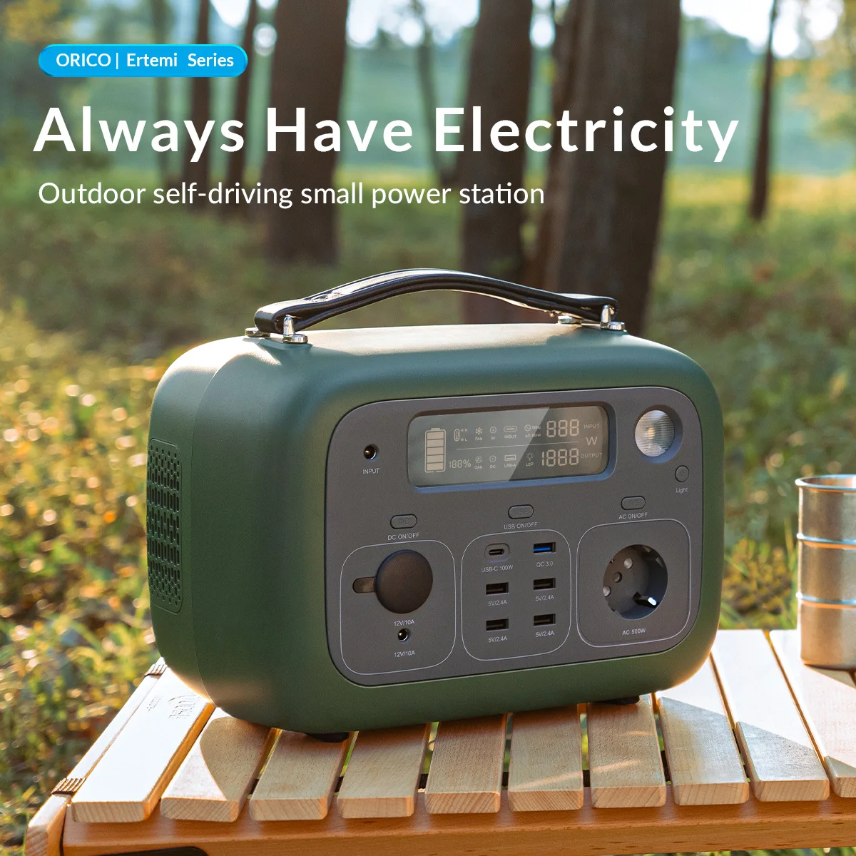 ORICO 500W Portable Power Station Pure Sine Wave AC 220V Output PD100W Charging Solar Panel Recharge for Outdoor Camping Travel