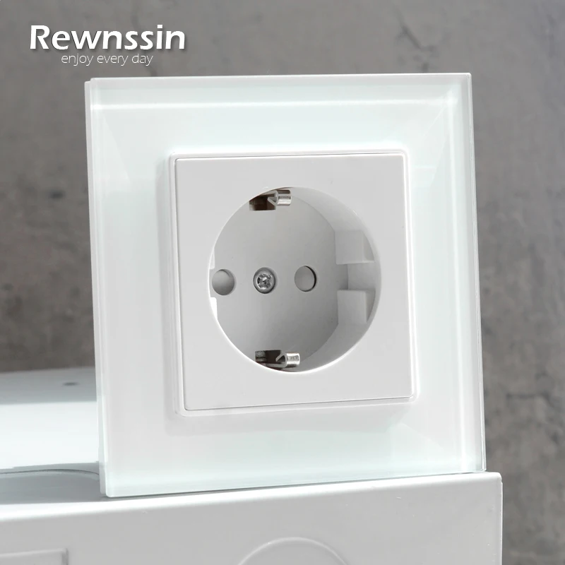 

Rewnssin USB Wall Plug Socket With LED,1 2 3 4 Gang EU Electrical Sockets 110-250V 16A,White Glass Panel USB Fast Charge Outlets