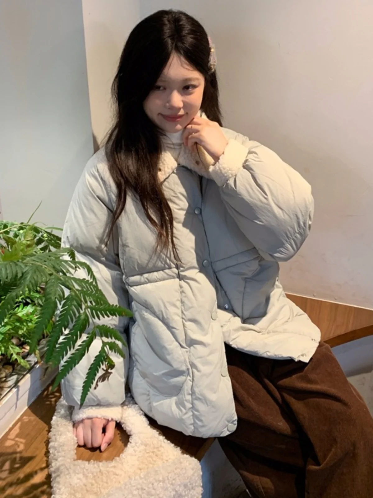 Miss Zuo Is Here ~ Японская мода с меховым воротником ягненка маленькая куртка на