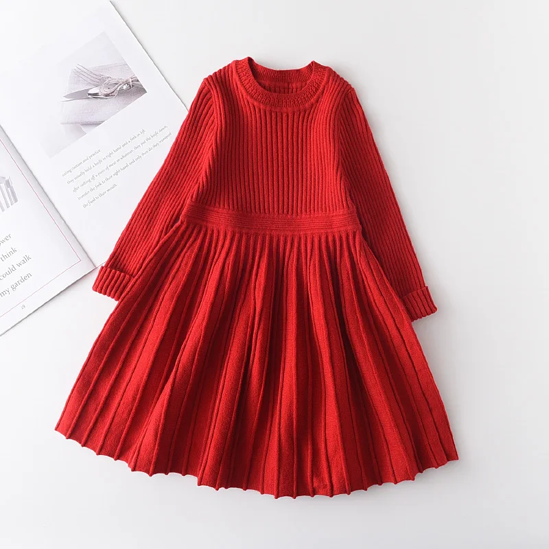 

Melario Xmas Toddler Girl Sweater Dress New Winter Sweater Clothes Solid Baby Girls Turtleneck Clothes 2-7Y Little Girls Dresses