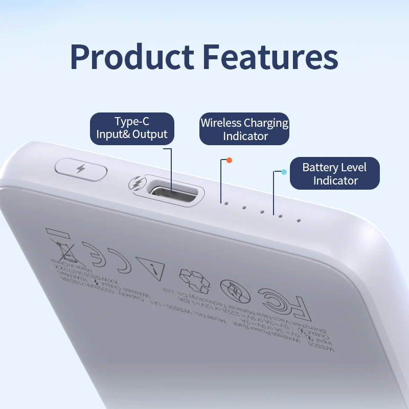 

New ROMOSS Magnetic Power Bank PD 20W Fast Charge 5000mah Portable Charger External Battery Wireless Powerbank For 13