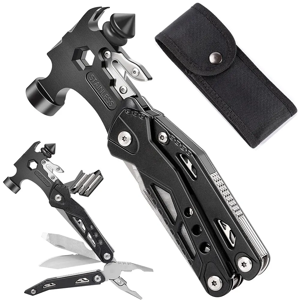 

Auto Safety Hammer Stainless Steel Tool Nylon Sheath Outdoor Survival Camping Hiking Portable Pocket Knife Multitool Claw Hammer