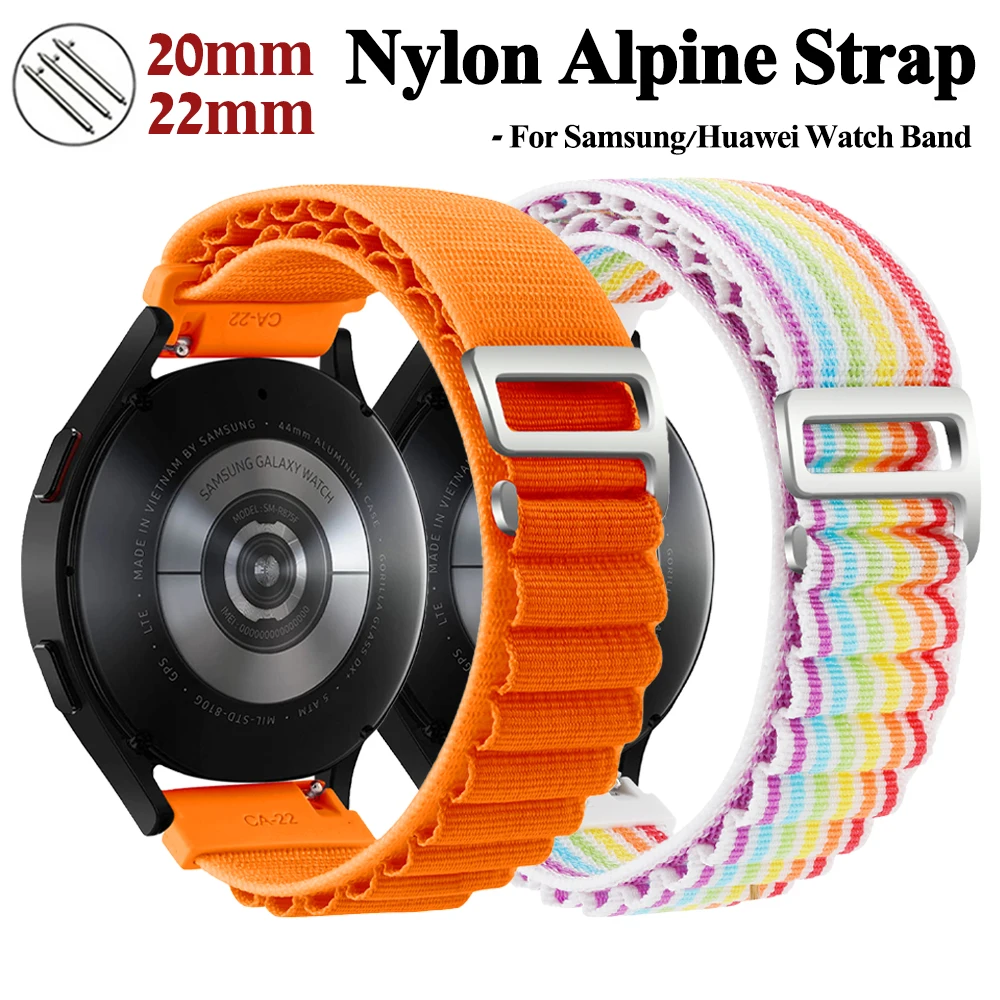 

Ремешок Alpine для Samsung Galaxy watch 5/Pro/4Classic 4 45 мм, нейлоновый браслет для Huawei GT2/3Pro 46 мм, Радужный Браслет, 18/20/22 мм