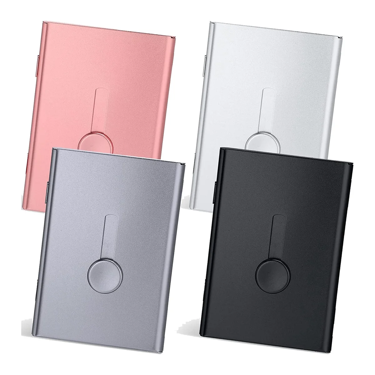 

4 Pack Slide Out Business Card Holder Thumb Drive Business Card Case Pocket Metal Card Case for Credit ID Card