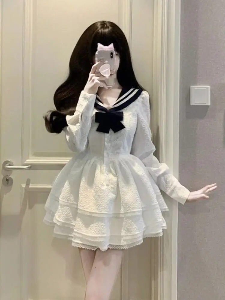 Белое платье в стиле преппи женское весеннее французское высококачественная