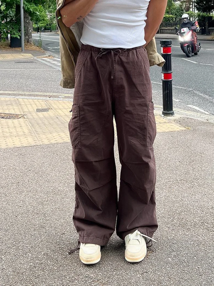 

Брюки уличные с мешковатой талией, модные брюки-карго разных цветов с кулиской, модные тонкие эластичные парашютные брюки с широкими штанинами