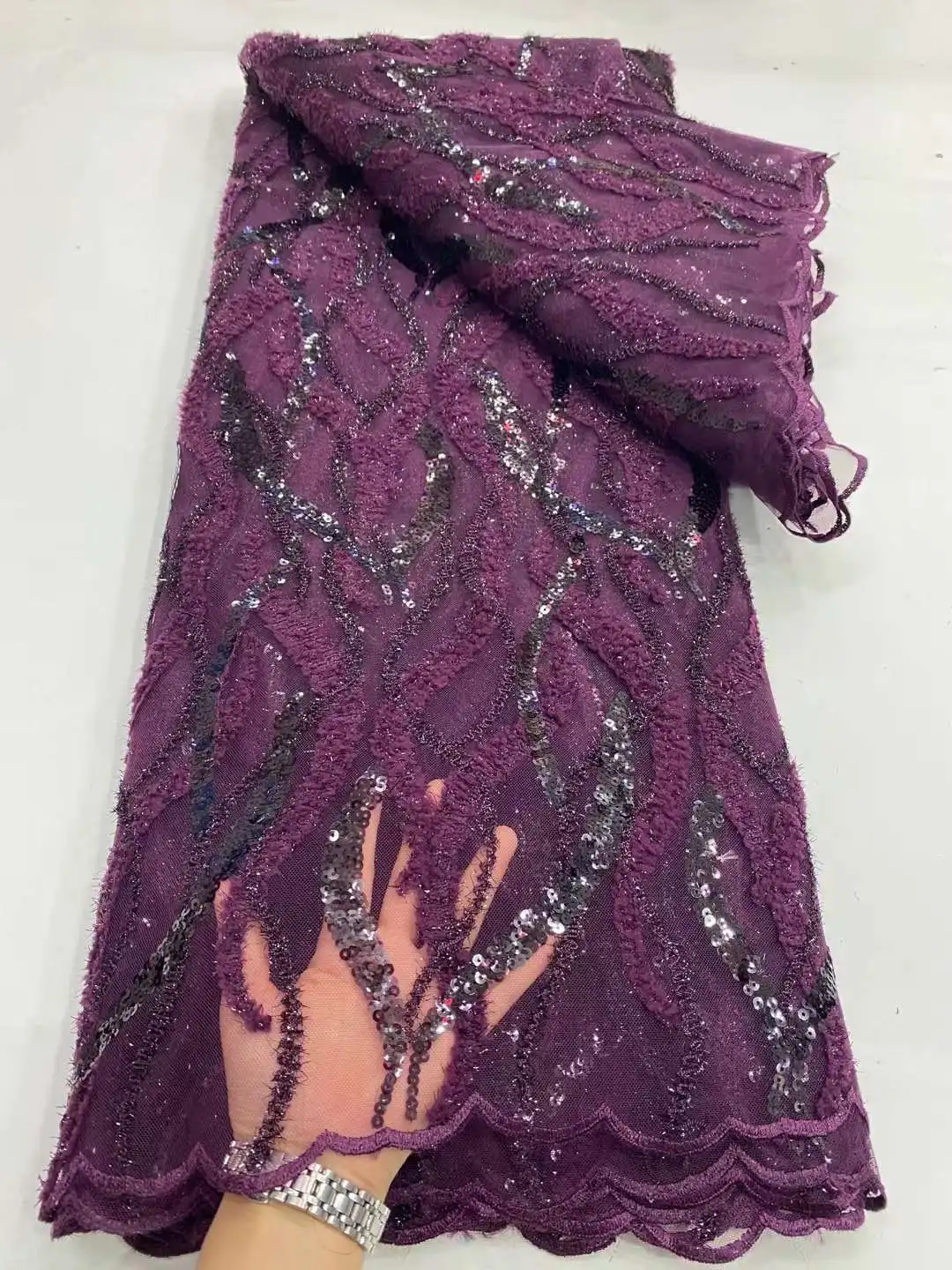 

African Lace Fabric 2022 High Quality Embroidered New Nigerian Tulle Lace With Sequins French Net Lace For Wedding DPJ1-3