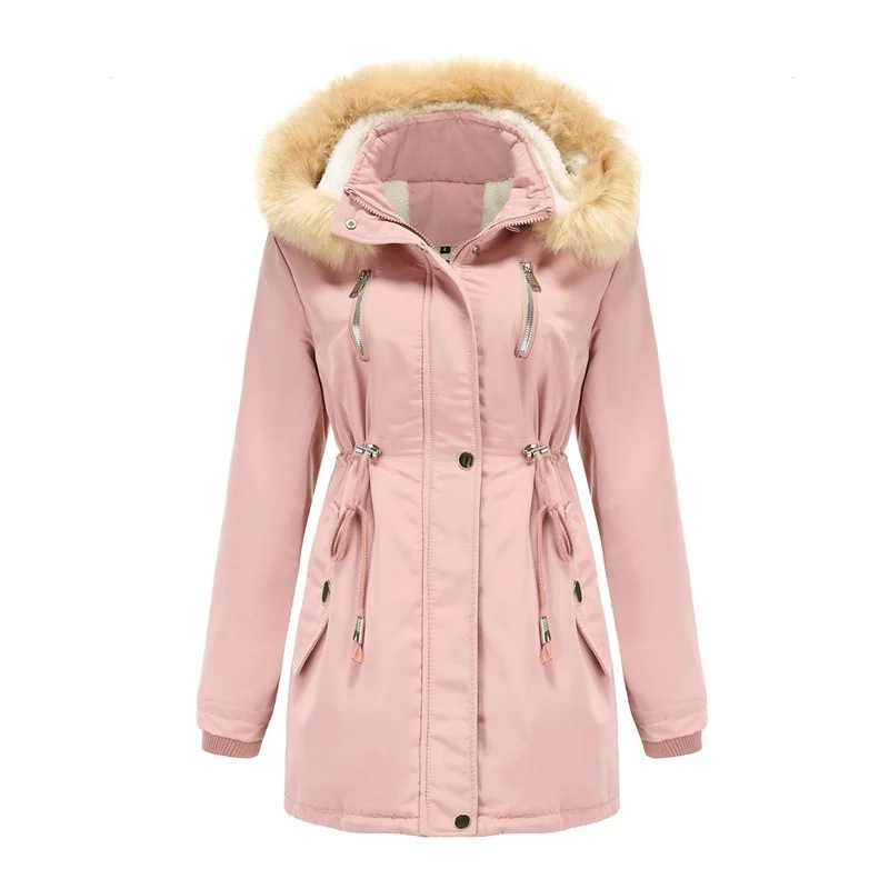 Winter Loose Ladies Plus Velvet Coat Snow Wear Big Fur Collar Overcoat Women's Thickened Lamb Down Padded Coats Casual Jackets