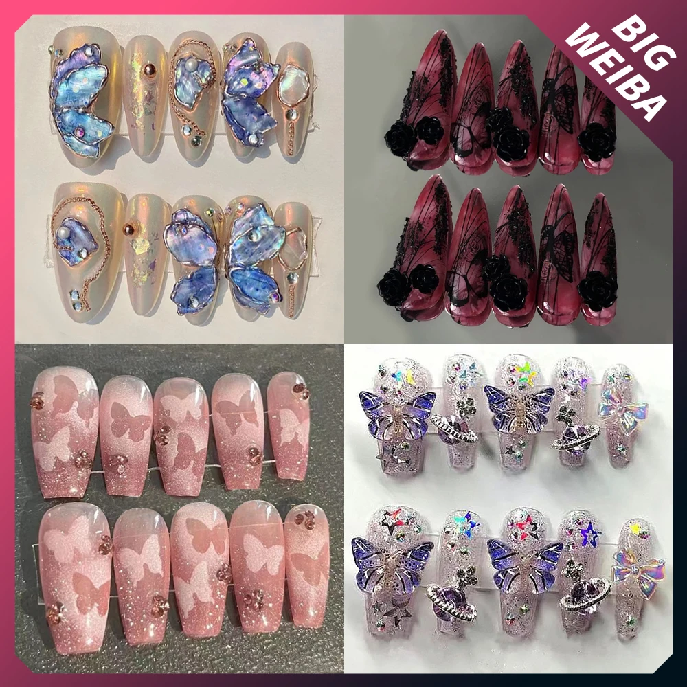 

Beautiful New Butterfly Fake Nails Detachable Long Nails Fashion Cool Handmade Diy 3D Full Cover Nail Stickers Girls Gifts