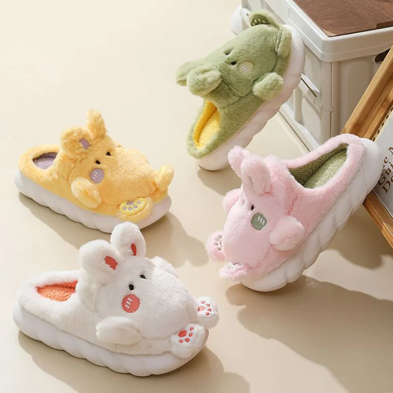 2022 Autumn And Winter New Cartoon Cotton Slippers Thick Bottom Home Indoor Couple Fur Slippers Confinement Shoes Non-Slip Warm