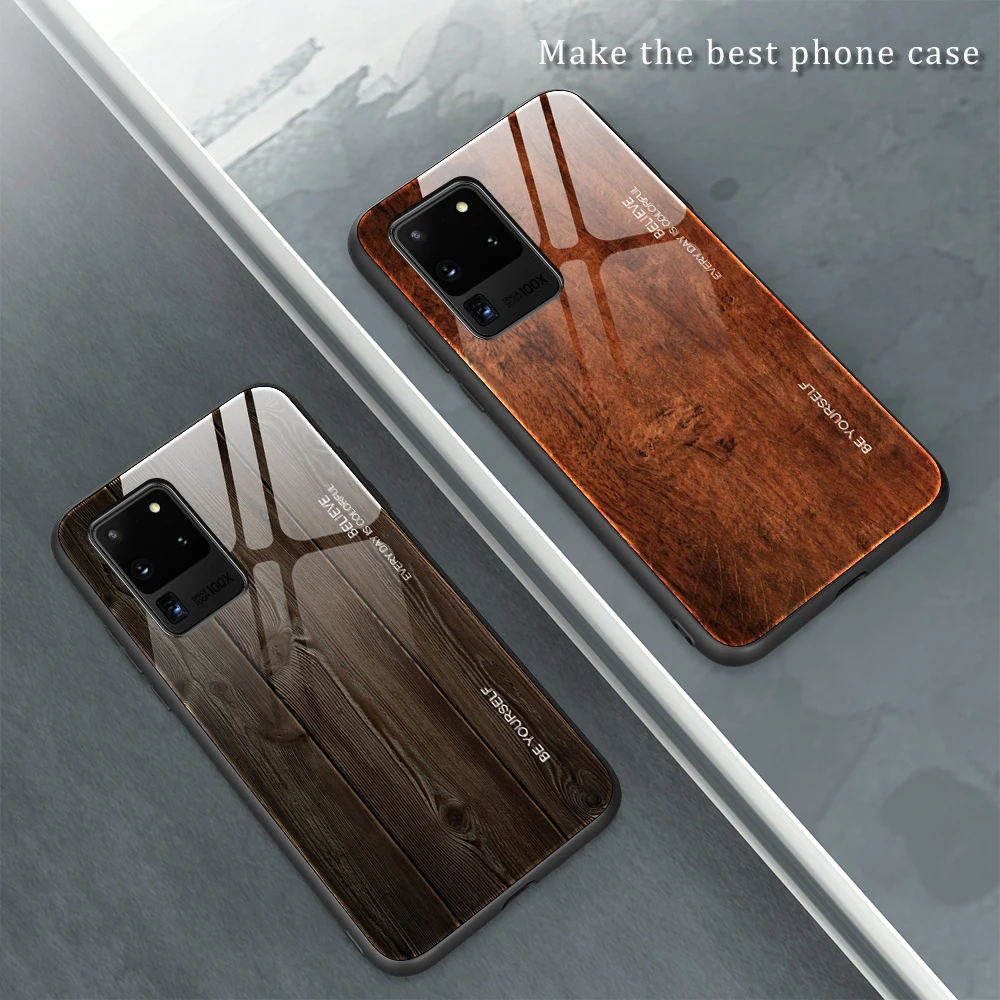 Чехол из закаленного стекла для Samsung Galaxy S22 S21 S20 Ultra Plus FE чехол с деревянным стеклом