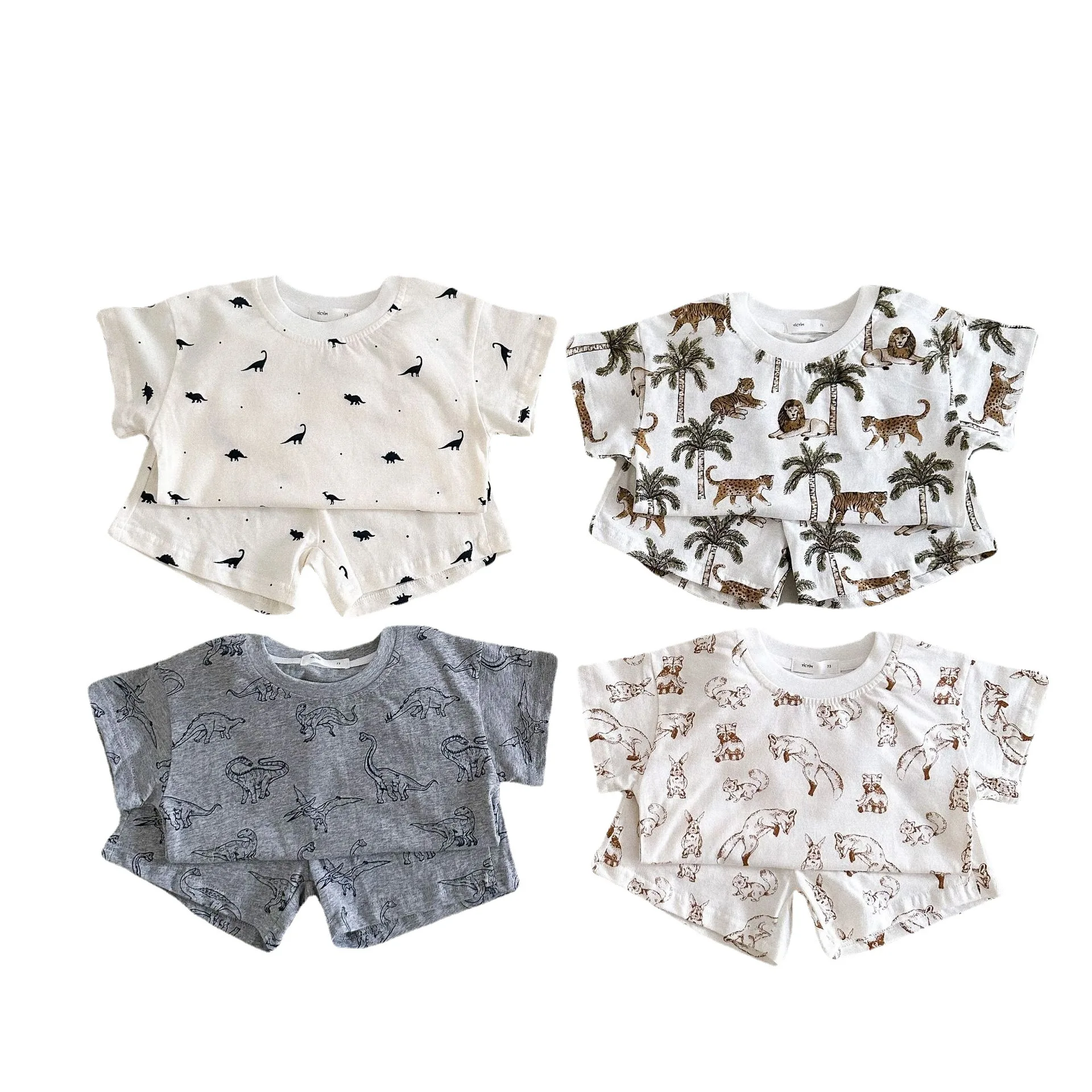 

6824, комплект детской одежды, Новинка лета 2023, костюм для мальчиков с мультяшным принтом, футболка с коротким рукавом + шорты, повседневный костюм для девочек из двух предметов