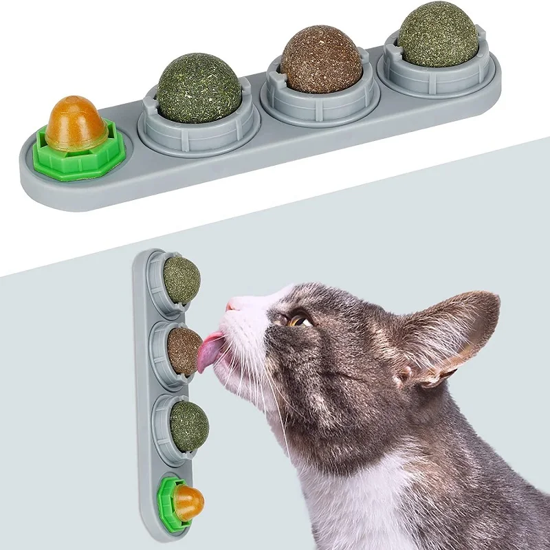 

4 Pcs Catnip Toys Silvervine Balls Extra Cat Energy Ball Edible Cats Lick Healthy Kitten Chew Teeth Cleaning Dental Wall Treats