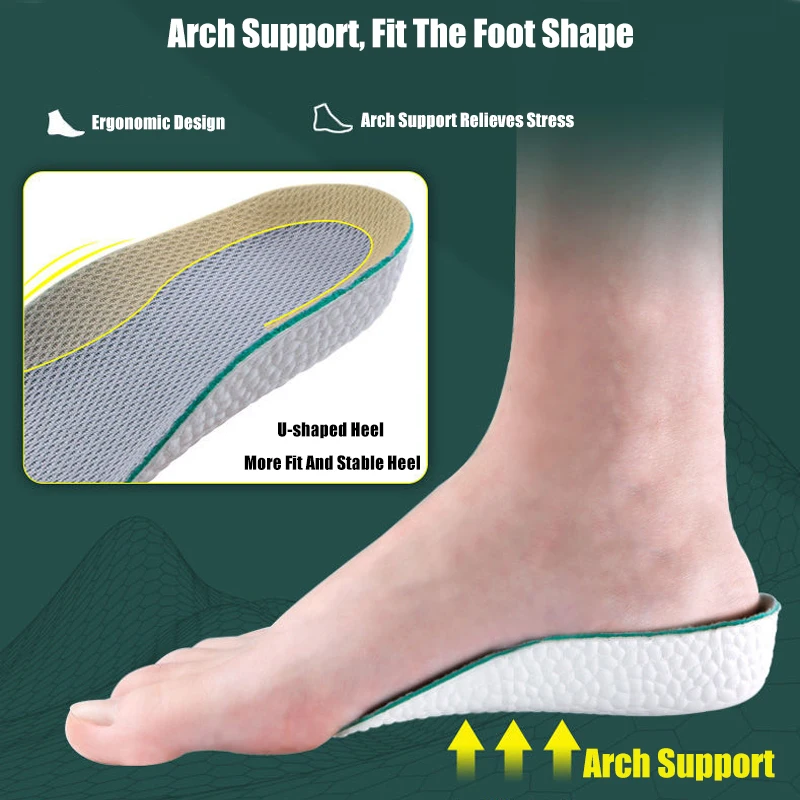 Height Increase Insoles for Men Women Shoes Heel Lift Insert Shoe Pad Flat Feet Arch Support Orthopedic Memory Foam Sport Insole