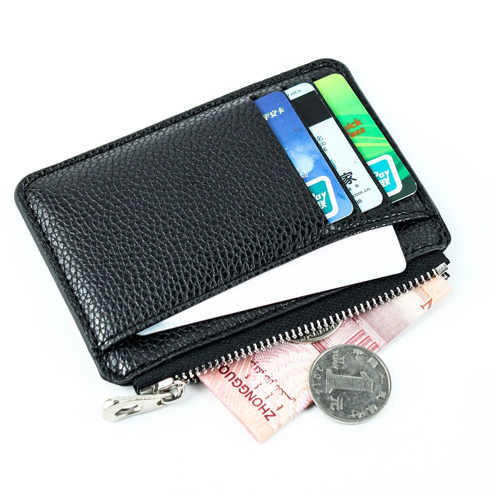 

Минималистичный женский кошелек, маленький держатель для кредитных карт из искусственной кожи, черный мужской тонкий мини-чехол, кошелек для монет с узором Личи