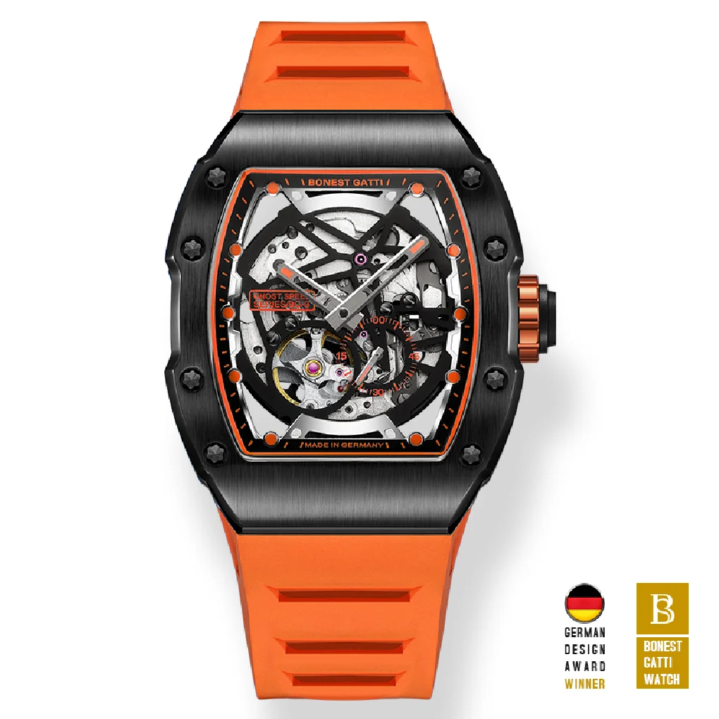

BONEST GATTI Men Automatic Watch Top Luxury Brand Fashion Tonneau Mechanical Wristwatch Waterproof Sapphire Luminous Punk Rubber