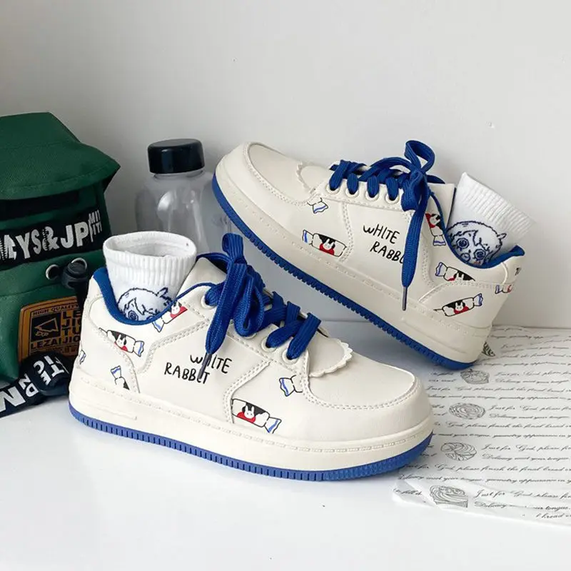 

Женские кроссовки с Белым Кроликом, Модные Повседневные Удобные кроссовки в Корейском стиле на платформе, с милым принтом конфет, для колледжа, новинка 2023