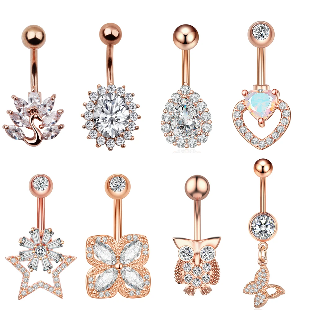 1 шт. цвет розового золота изогнутые кольца для пупка сова сердце павлин кристалл