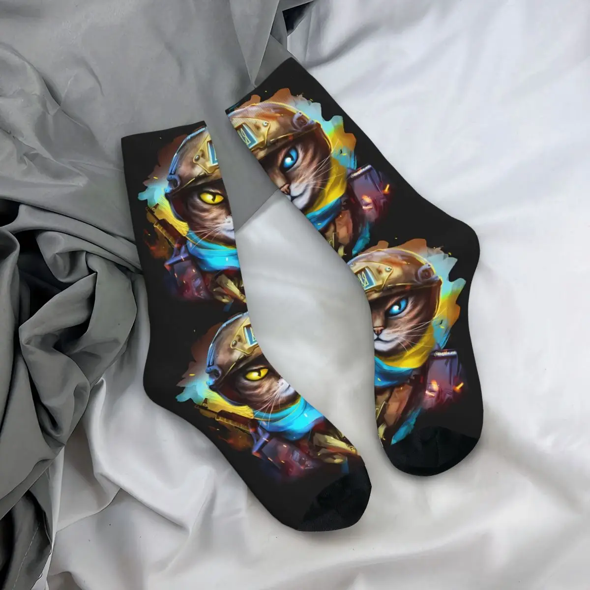 Носки с котом и украинским солдатиком носки до середины икры 3D-принтом для