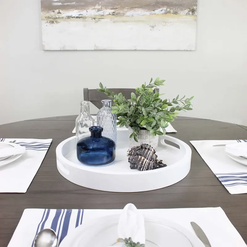 

Rustic Round Shiplap Tray (17-Inch); Farmhouse Wood Tray with Handles