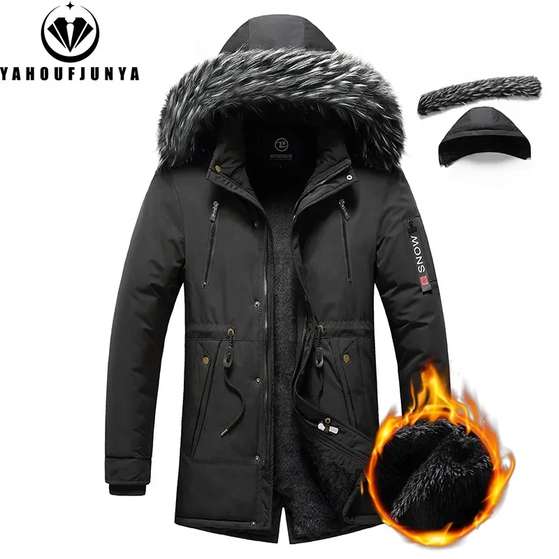 Ветрозащитная флисовая Мужская куртка теплая парка со съемным капюшоном