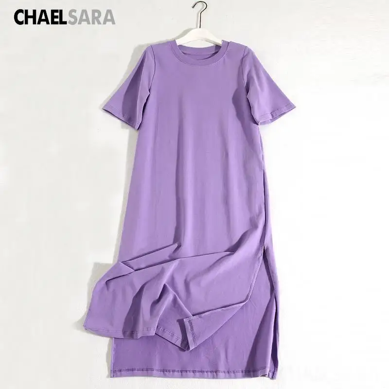 

Женское свободное платье с коротким рукавом, повседневное однотонное платье с круглым вырезом, лето 2023