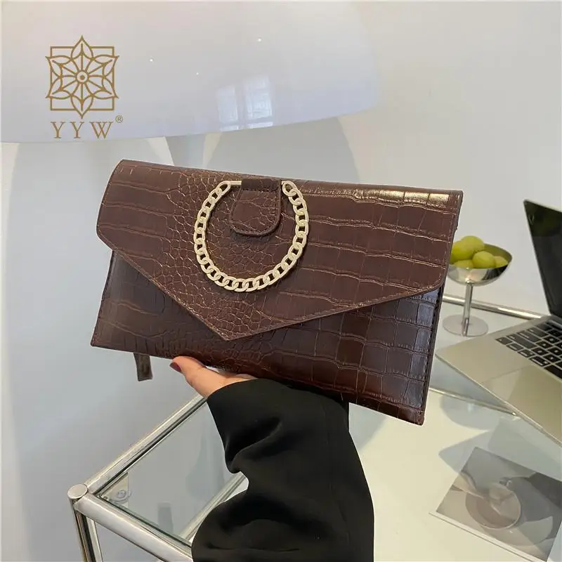 

Snakeskin Pattern Pu Leather Envelope Clutch Bag Brown Metal Fashion Women'S Party Clutch Poscette Donna Luxury Ladies Handbag