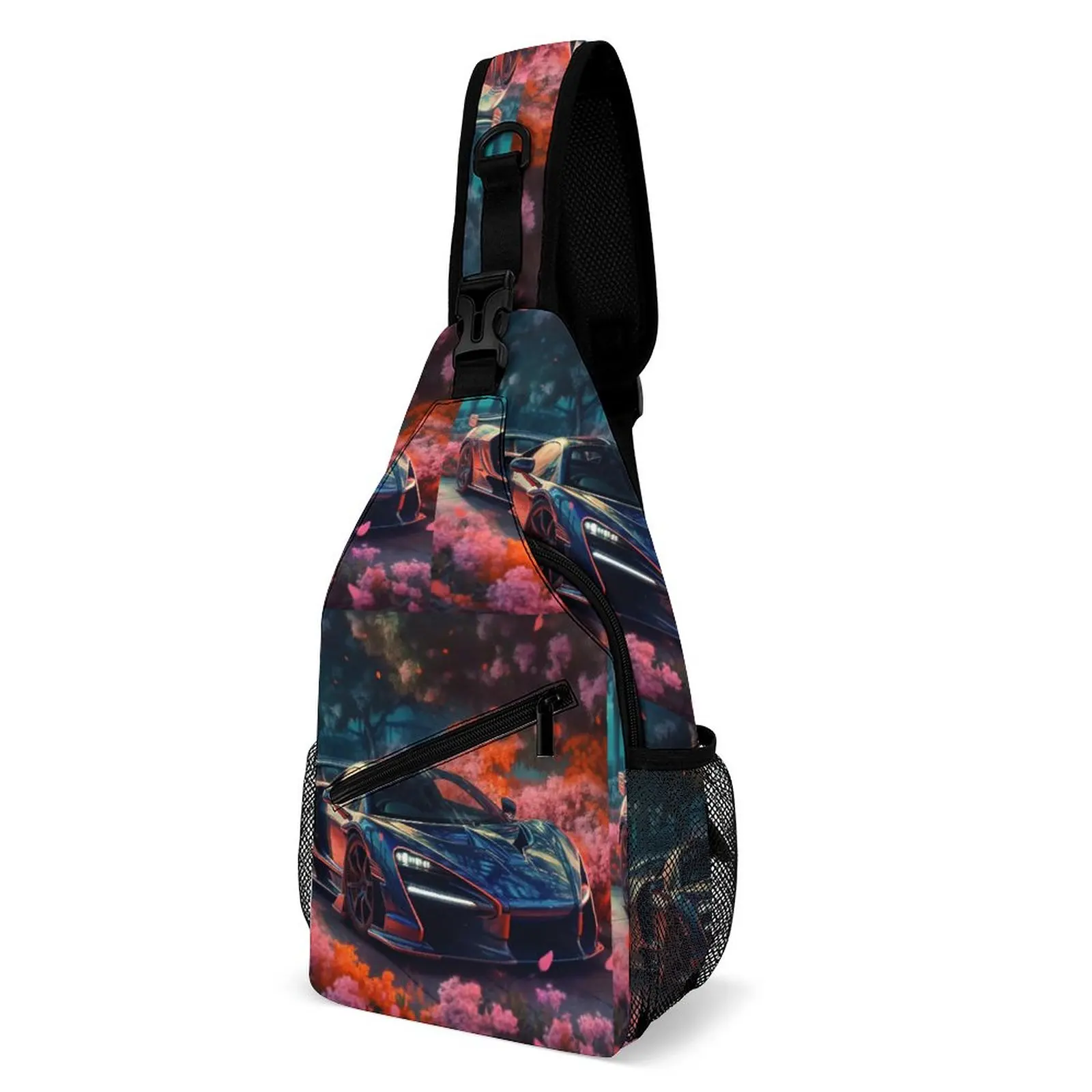 

Fantastic Sports Car Shoulder Bags Painting Neon Motorcycle Chest Bag Men Camping Print Sling Bag Casual Phone Crossbody Bags