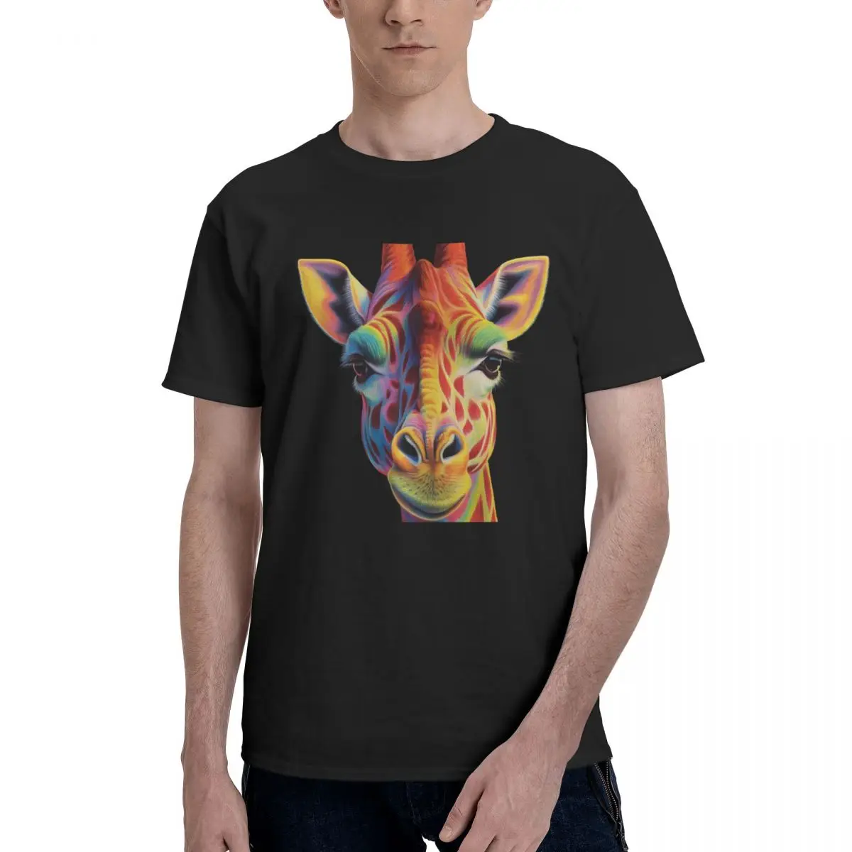 Giraffe Cool T-Shirts For Mens Colored Cartoon Pencil Art Aesthetic Custom T Shirts Couple Tops Original 100 Cotton Tees