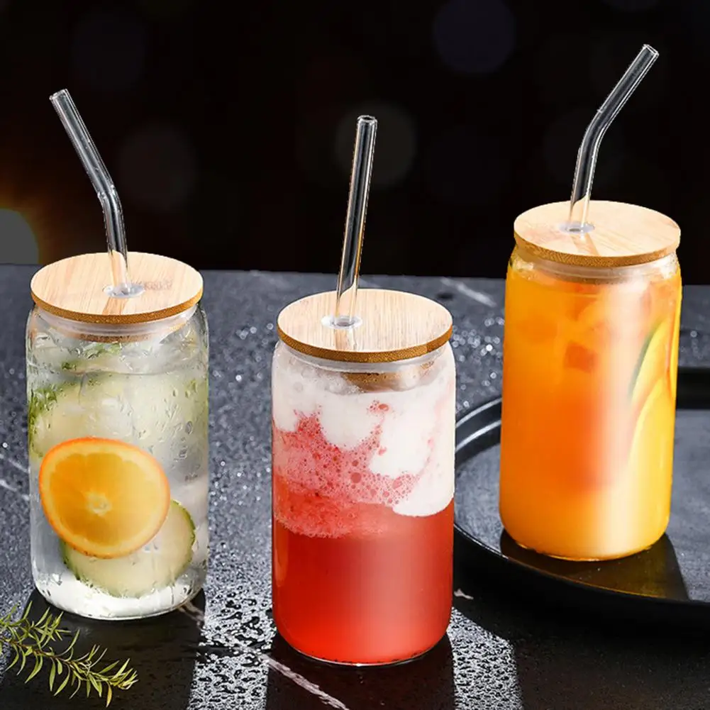 

Burr Free Tumbler Cup with Straw Sealed Well Can Shaped Drinking Glass Wide Mouth Coffee Glass Travel Accessories