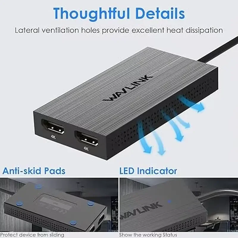 Фото Адаптер FJGEAR Dual 4K DisplayLink |   USB-C/3.0 адаптер для видеокарты с 2 портами для дублирования и расширения экрана Ultra HD №4