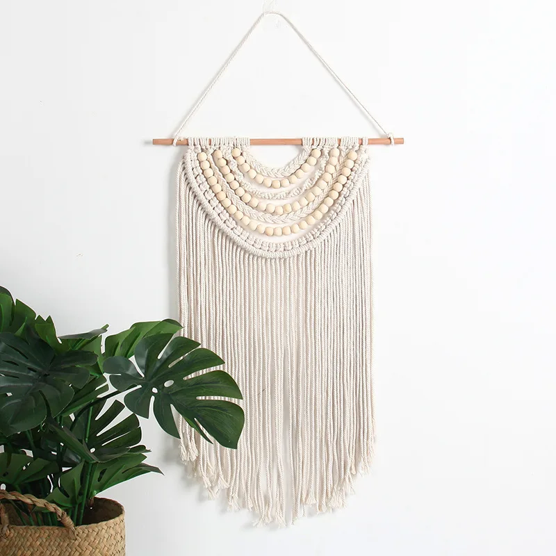 

boho Home Decoration Handmade Cotton Rope Woven Wooden Beads Tapestry Living Room Bedroom Ornaments home decor wall Wall Hanging