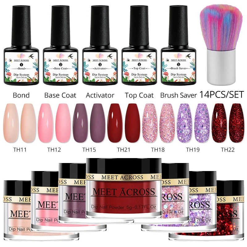 MEET ACROSS Glitter Dipping Powder Nail Kit Dipping Nail Powder System Set Dust Natural Dry Nail Art DIY Decoration For Manicure