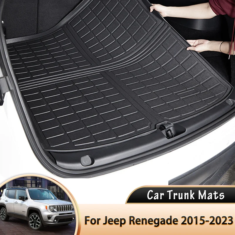 Автомобильный коврик для заднего багажника для Jeep Renegade 2015 ~ 2023 2021 2022, водонепроницаемые защитные накладки, подкладка для груза, поднос багажника, напольный коврик, аксессуары Автомобильный коврик для заднего багажника для Jeep Renegade 2015 ~ 2023 2021 2022, водонепроницаемые защитные накладки, подкладка для груза, поднос багажника, напольный коврик, аксессуары