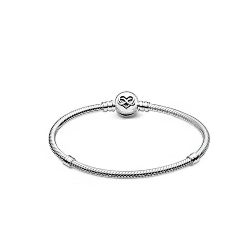 Charms 925 Sterling Solid Silver Bracelet Heart T-Bar Cuff Chain Sparkling Blue Disc Clasp Snake Women Jewelry |