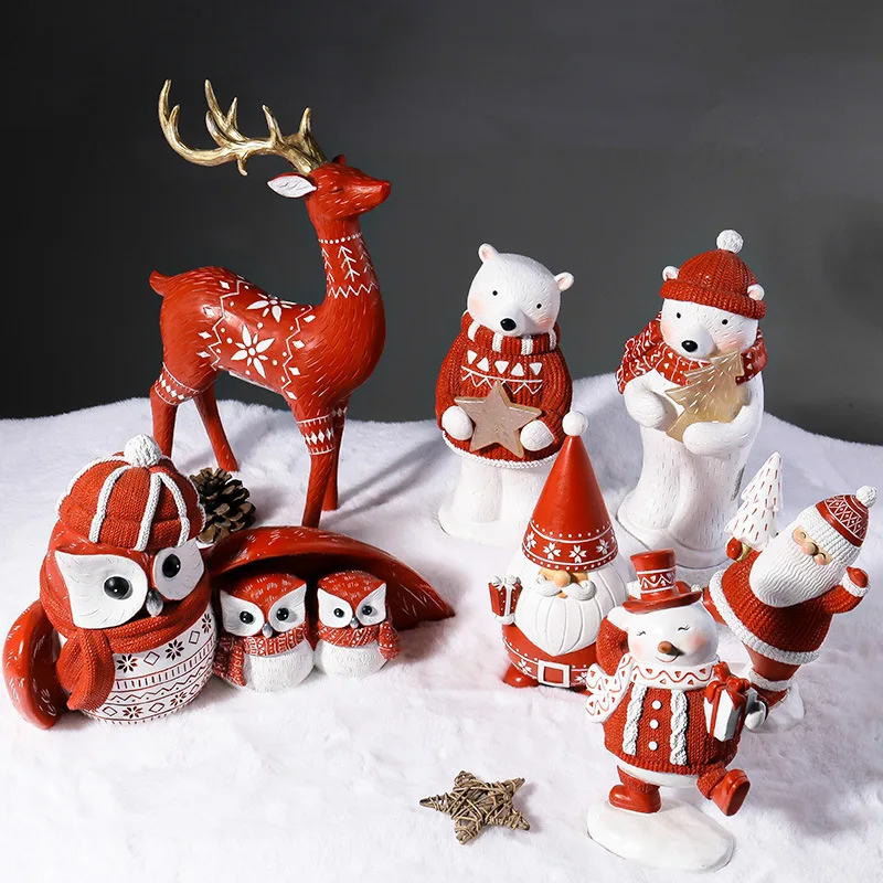 

New Year Christmas Decorations Ornaments For Home Deals Santa Claus Polar Bear Elk Owl Window Decoration Props Sculpture