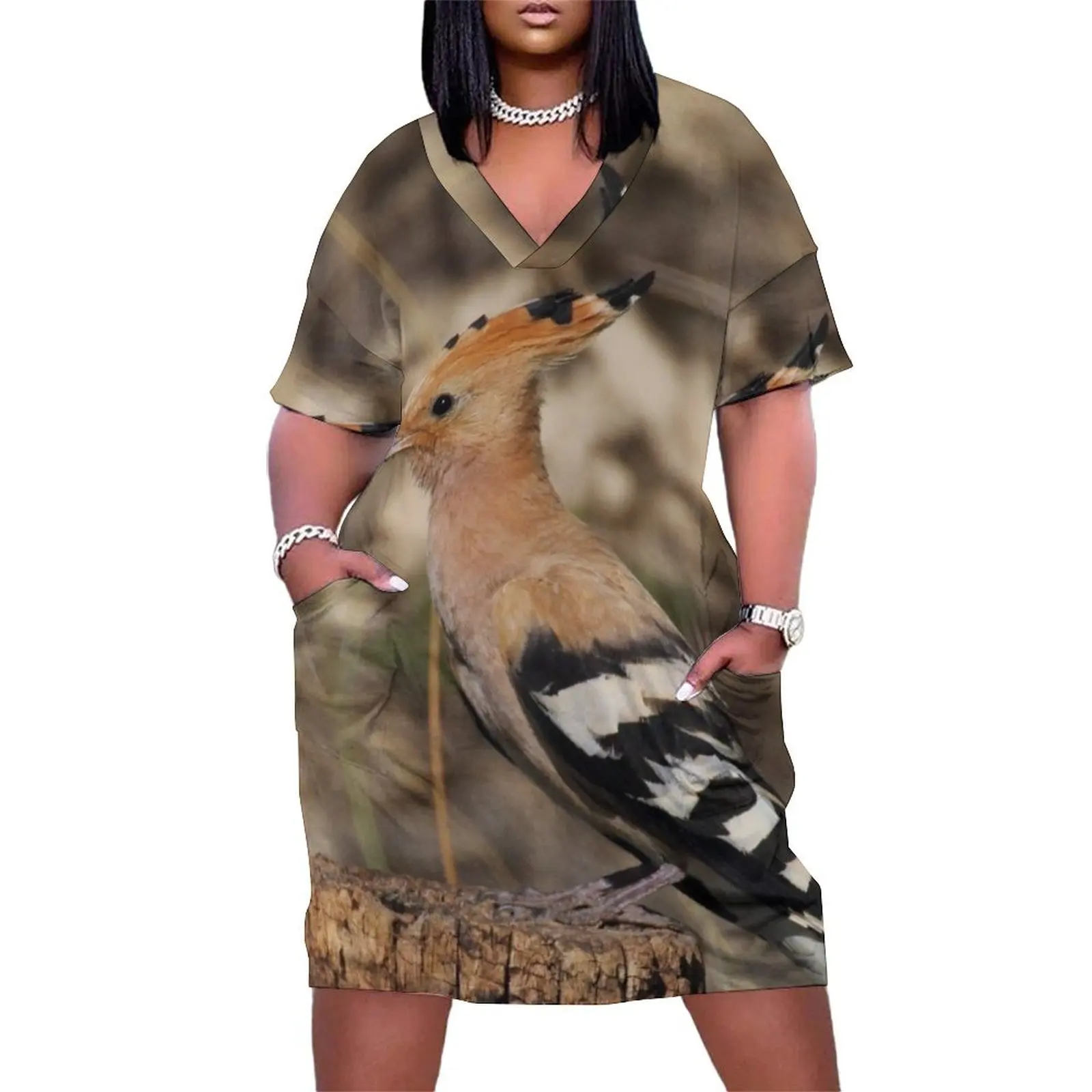 Upupa epops Свободное платье с карманами элегантные платья больших размеров для