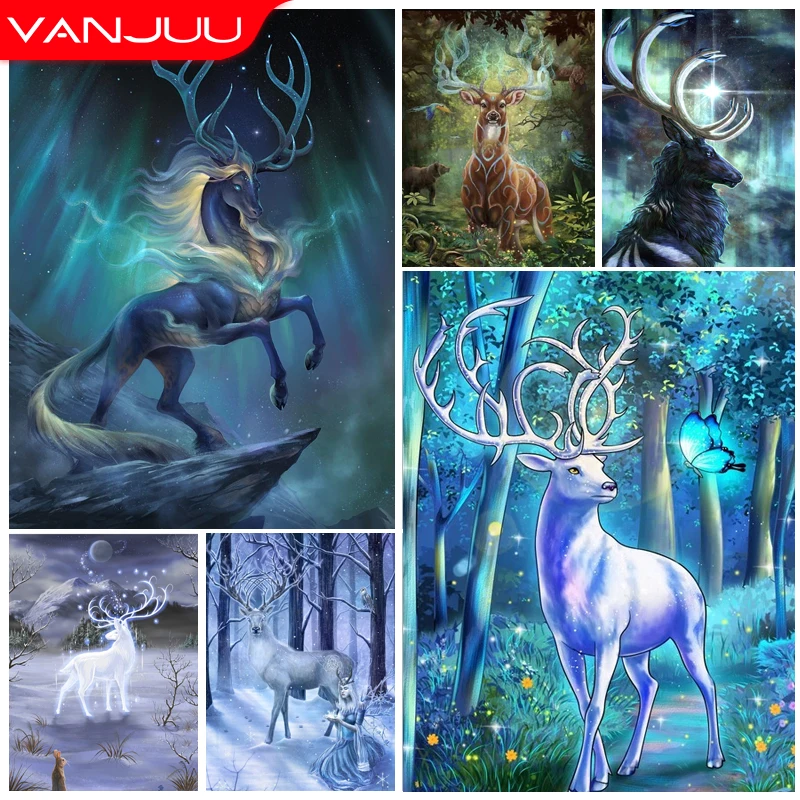 

Животные 5D алмазная живопись DIY фантазия Лось Олень мозаика круглая Алмазная вышивка в комнату Настенный декор Стразы живопись