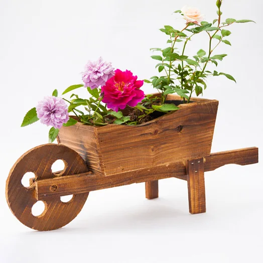 

carbonization finish handmade solid wood wheelbarrow planters