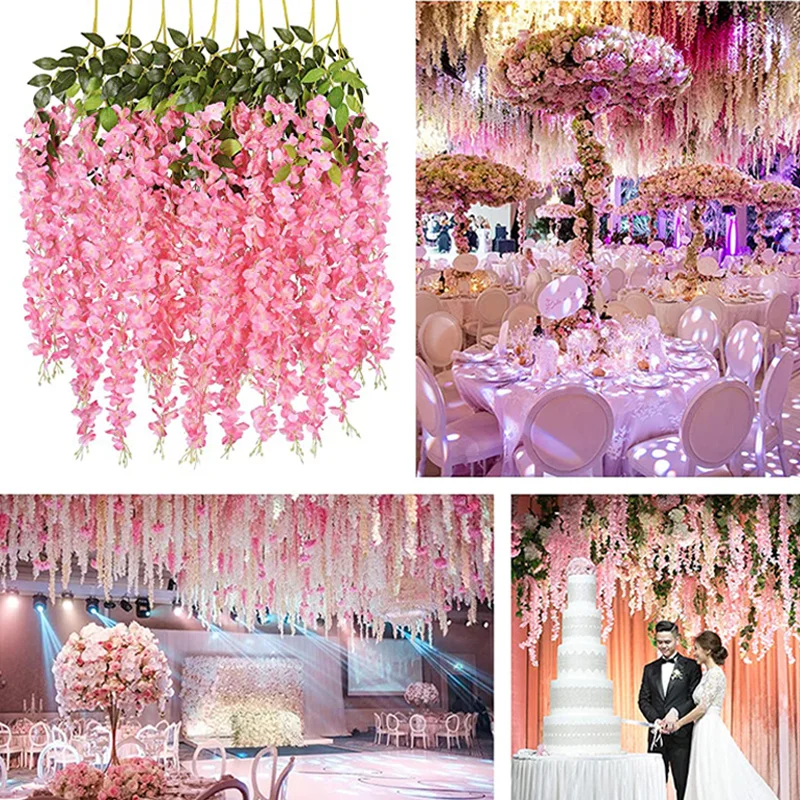

Simulated Wisteria Flower Wall Hanging Silk Vine Wedding Arch Decoration Flowers Hotel Restaurant Suspended Ceiling Bean Cane