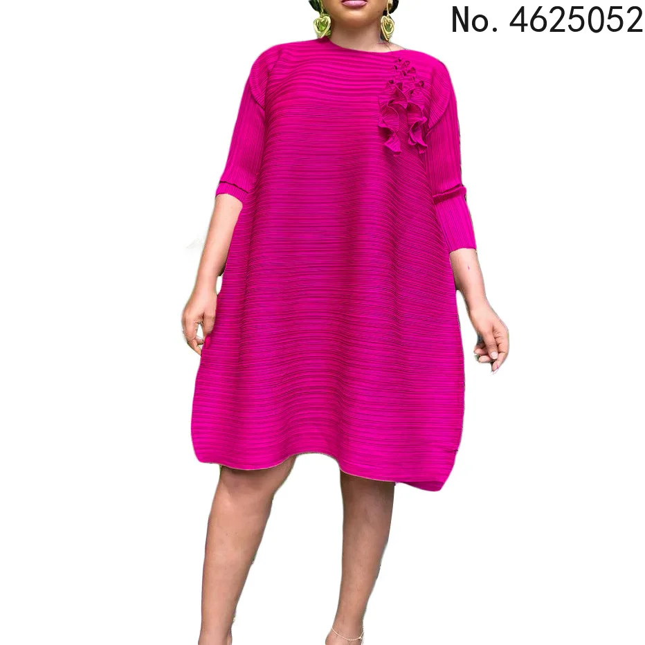 

African Long Dresses Women Full Sleeve Ruffle Patchwork Robes Autumn New Solid Casual Streetwear African Pleated Dress Vestidos