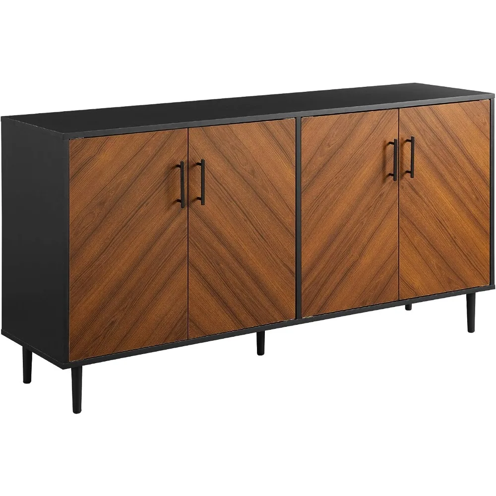 Walker Edison Fehr Modern 4 Door Bookmatch Buffet, 58 Inch, Black